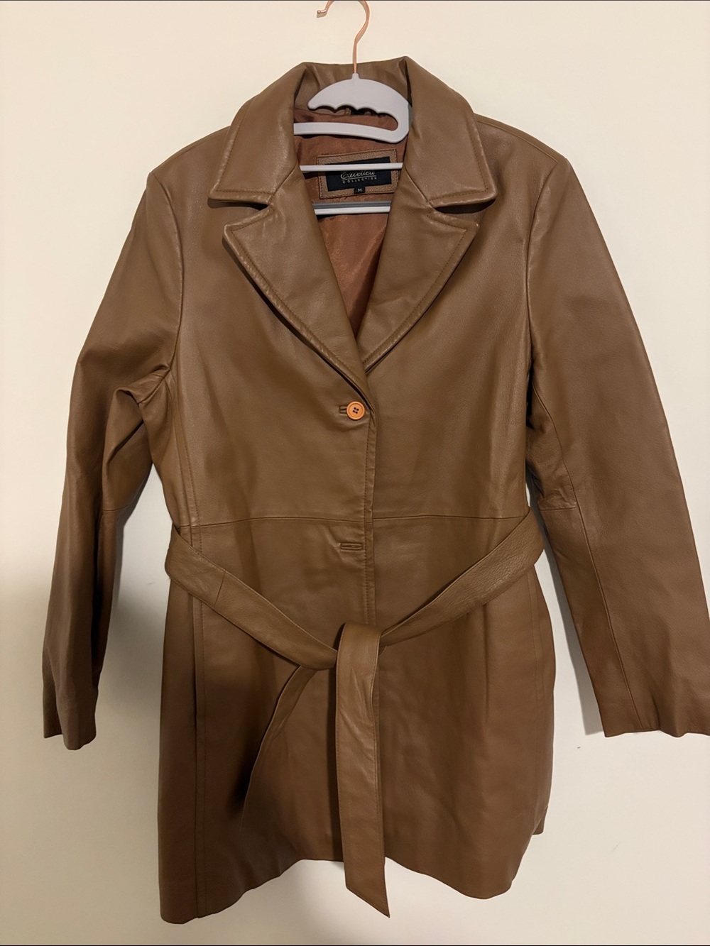 Women’s Leather Belted Trench Coat - Tan